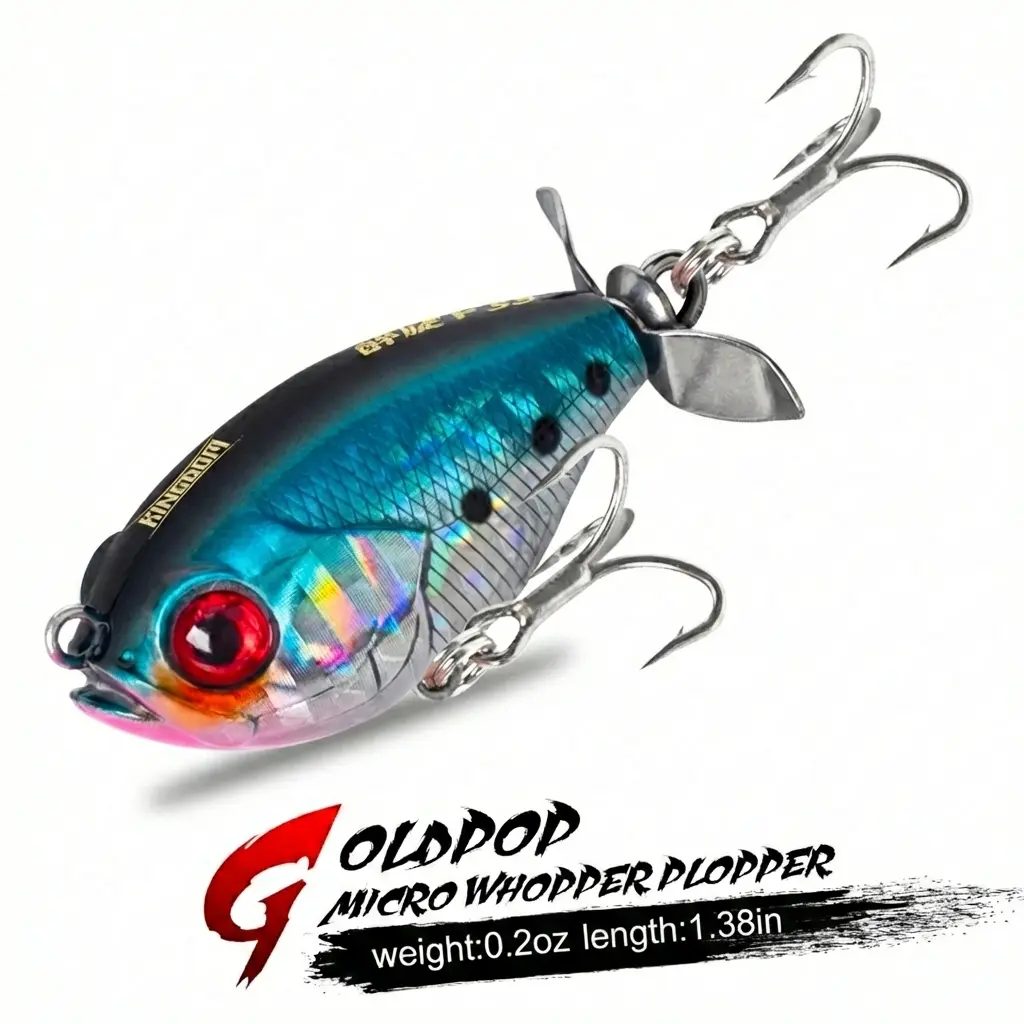 Micro Topwater Tractor Lure – Metal Prop,  Long Casting, Noise-Making Floating Bait for Bass & Blackfish & Blue Gill