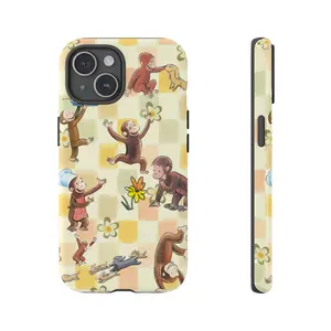 Pastel checker board Curiousss Geogree Phone Case, Kids Cartoon Tough Phone Case, Gift for her for him, movie, gift