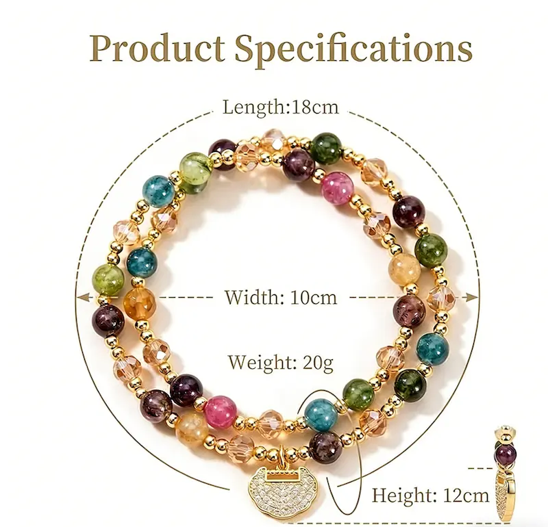 Double-Strand Colorful Tourmaline "Peace Lock" Bracelet — A Light-Luxury, High-End, and Exquisite Handpiece | The "Lucky Charm" Bracelet — A Perfect Gift Choice for Attracting Wealth, Abundance, and Exceptional Good Fortune, Ideal for 2026! Bohemian Jewel