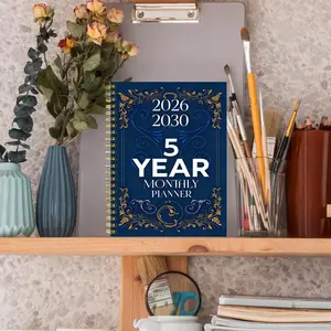 2026-2030 5-Year Planner Notebook, Vintage Gold Foil Binding, Spiral Bound, Long-Term Goal Management, Business & Personal Use