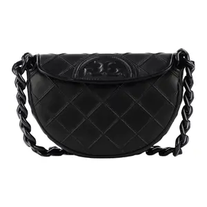 Tory Burch TB Fleming Mini Chain Shoulder Bag in Black Leather with Quilted Pattern for Women
