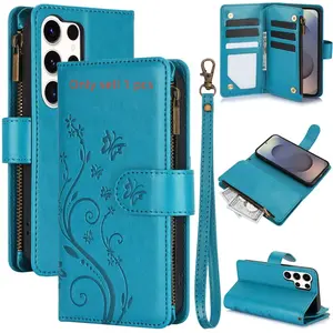 Butterfly PU Leather Zipper Wallet Case for Samsung Galaxy S26 Ultra S25/s24/s23/s22/s21 Fe Ultra Plus, Magnetic Card Holder Stand
