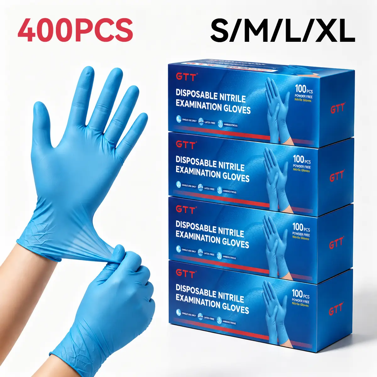 Thickened Disposable Nitrile Gloves Blue 200/400Pcs, Latex & Powder Free, Puncture Resistant, Textured Non-Slip Grip, Food Safe Multi-Purpose Gloves, Food Grade, S/M/L/XL, Ideal for Household, Catering, Beauty & Industrial Work