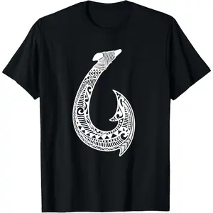 Maori Hei Matau Fish Hook Tattoo Graphic T-Shirt - Polynesian Tribal Tee