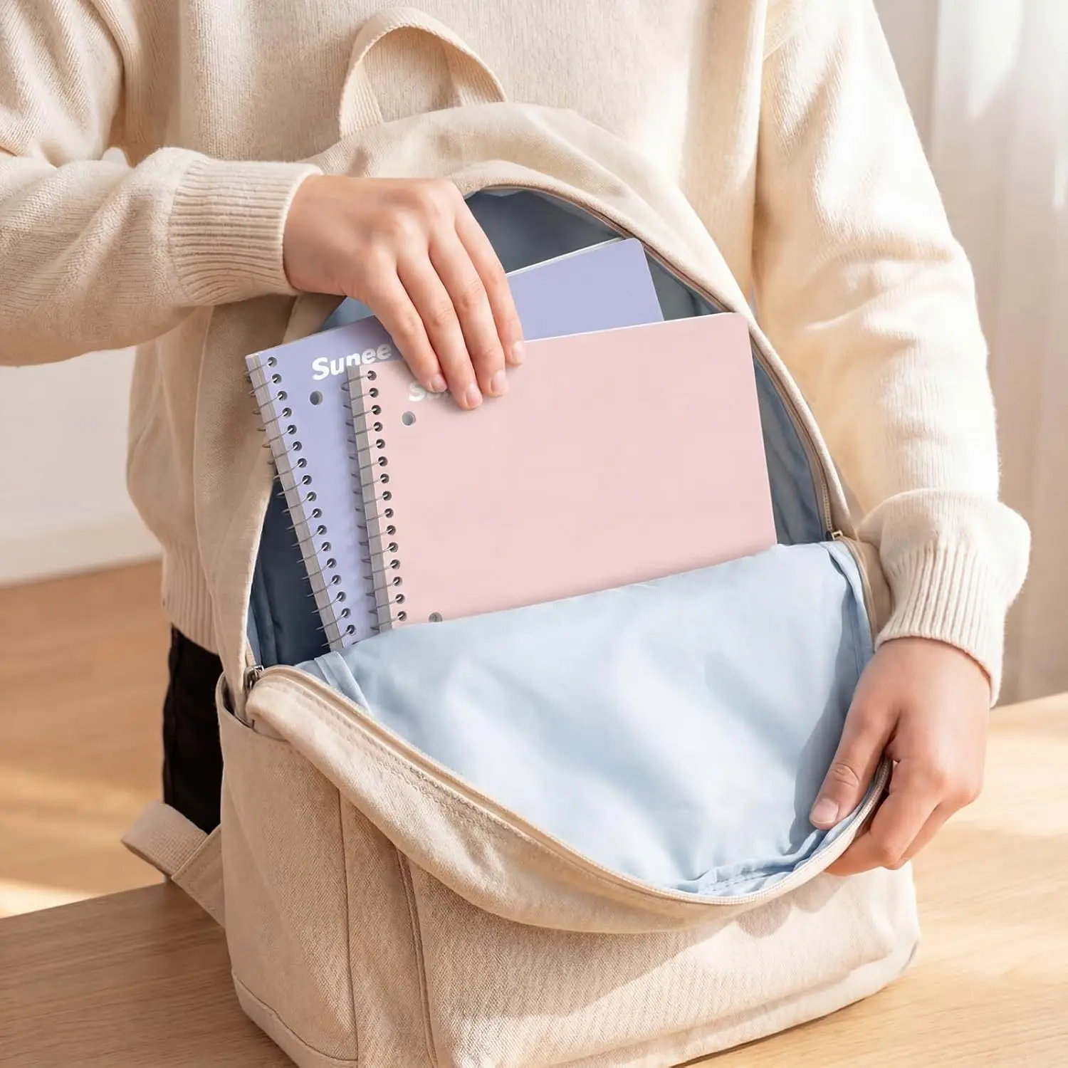 Plastic Spiral Notebooks for School, 5-Pack 1-Subject Coated Cover, 8" x 10-1/2" College Ruled, 70 Sheets per Notebook, 3-Hole Punched for 3-Ring Binder, Coil Lock Spiral, Assorted Colors (Pink, Purple, Blue, Green, Yellow)