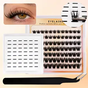 84 Cluster No Glue False Eyelash Strip Set, Waterproof Reusable with Tweezers, Includes 144 Lashes Strips, Ideal for Beginners