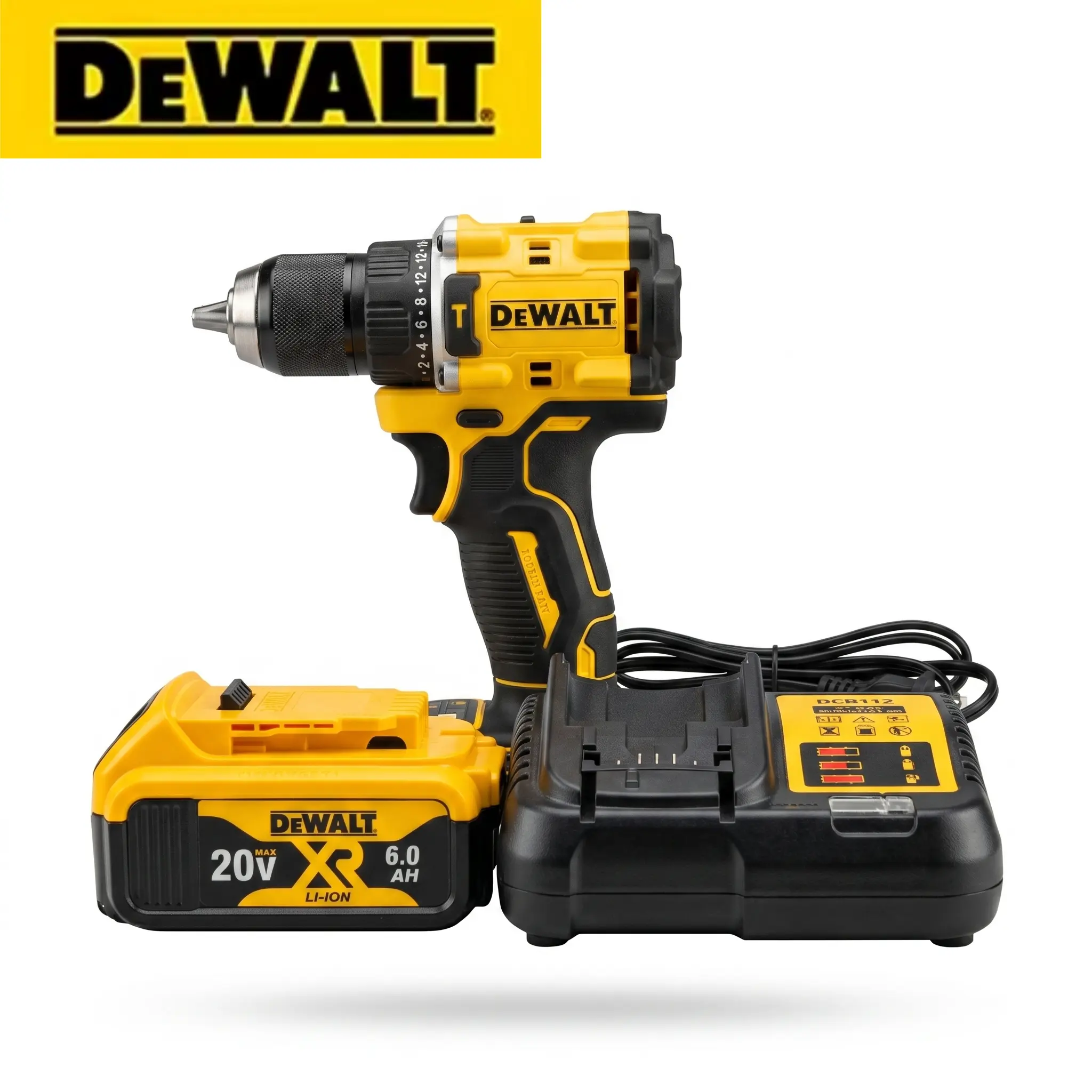 DEWALT 20V XR Brushless Cordless Drill Driver (DCD805) - 2-Speed Transmission, Front Work LED, Ultra Short Compact Frame for Narrow Spaces, Wood/Metal Drilling, DCB612 Lithium-Ion Battery, 2-Inch Drive Pad