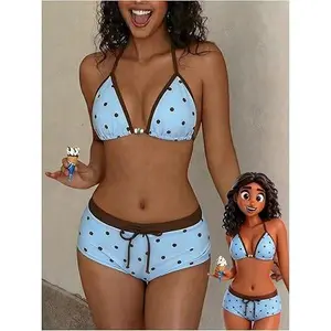 Women's High Waisted Boy Short Bikini Set, Retro Polka Dot Triangle Halter Two Piece Swimsuit, Active Coverage Tummy Control Boy-Shorts Bathing Suit