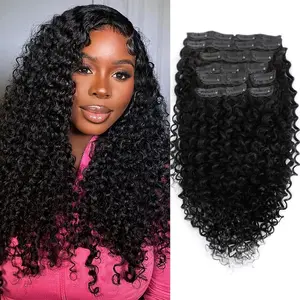 Kinky Curly Clip ins Human Hair 100g 8pcs 20 Clips 3C 4A Curly and Kinky Straight / Body Wave / Straight Clip In Hair Extensions Real Human Hair Brazilian Virgin Hair Full Head for Women Natural Black