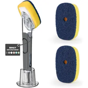 Dish Brush with Soap Dispenser Storage Set with 2 PCS Sponge Refills & Holder, Soap Dispensing Dish Brushes, Sponge with Soap Dispenser Handle, Dish Sponges with Handle for Dishes Pans Pots Sink