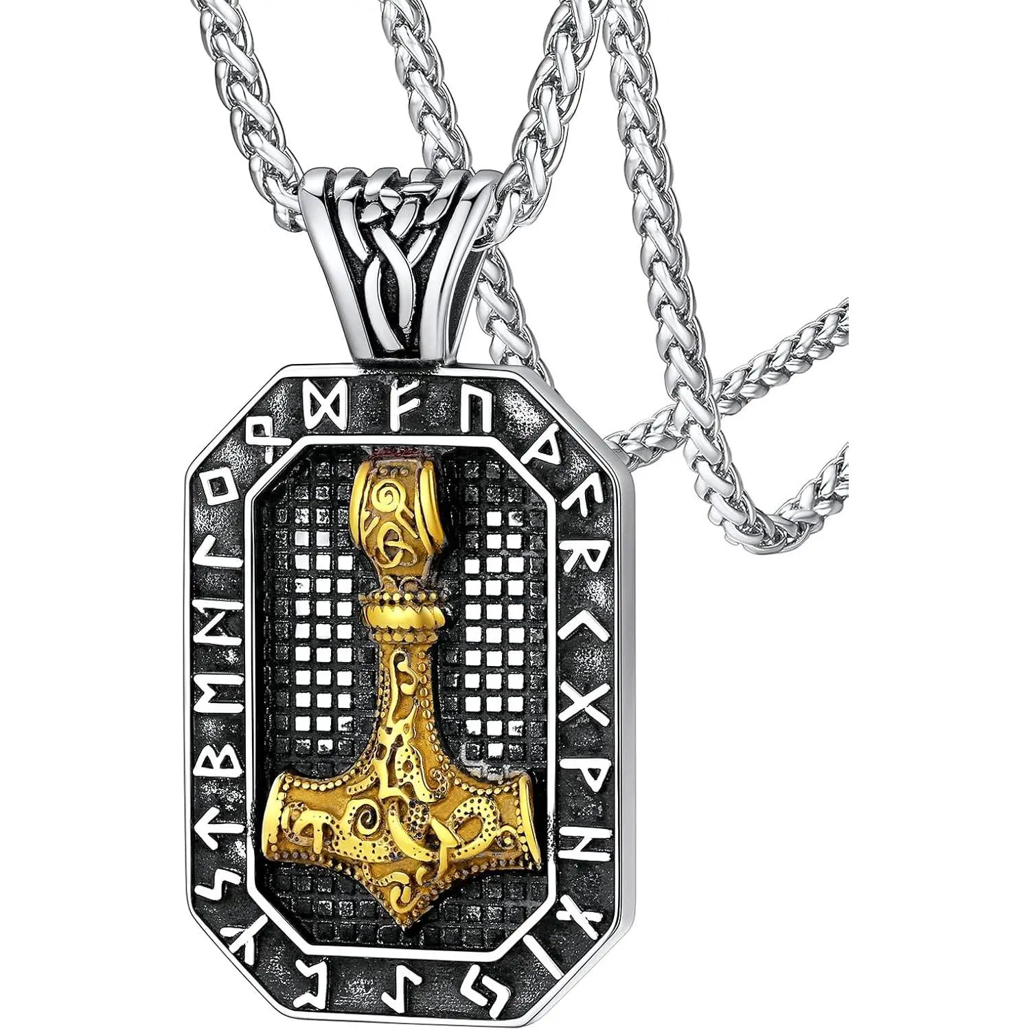 04. Thor Hammer Dog Tag-Silver&Gold