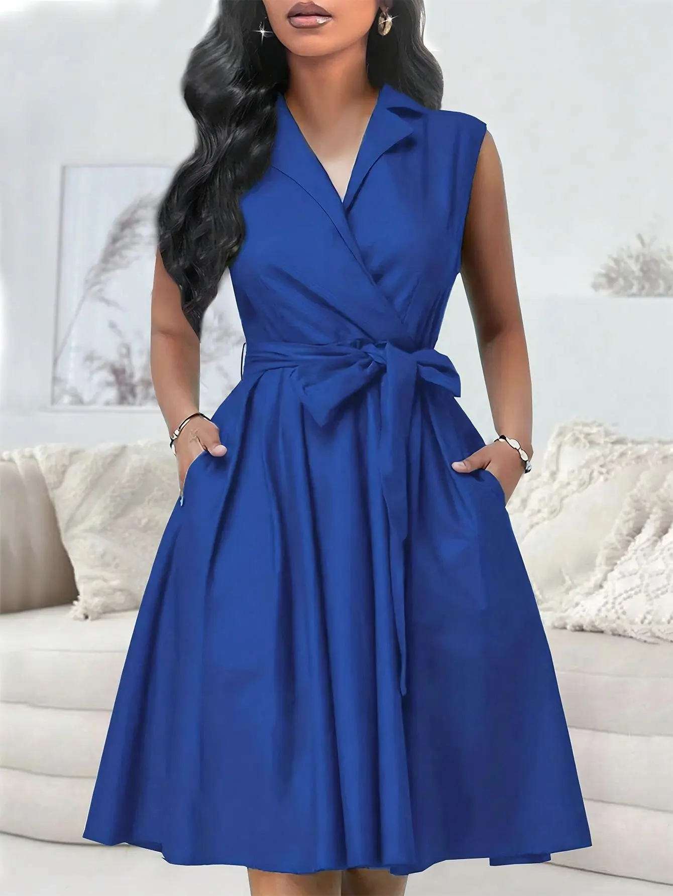 Royal Blue Wrap Dress That Makes You Instantly Slimmer! Office & Date Night Approved sleeveless casual streetwear club beach elegant v-neck female brunch loose versatile outdoor