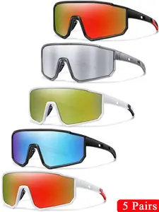 Unisex Cycling Sunglasses, 5 Counts/set Outdoor Sports Sunglasses, Windproof Glasses, MTB Road Cycling Goggles, Bike Eyewear