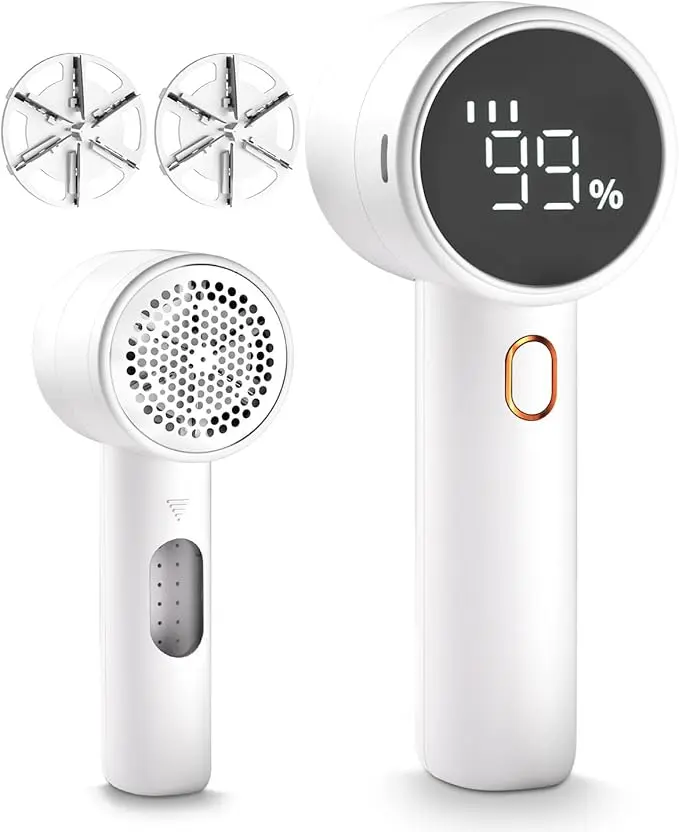 Fabric Shaver, Lint Remover Rechargeable, Electric Portable Sweater Defuzzer with 3 Speeds, 6 Leaf Blades, Digital LED Display to Remove Pilling for Clothes, Furniture, Sweater, Couch, Blanket