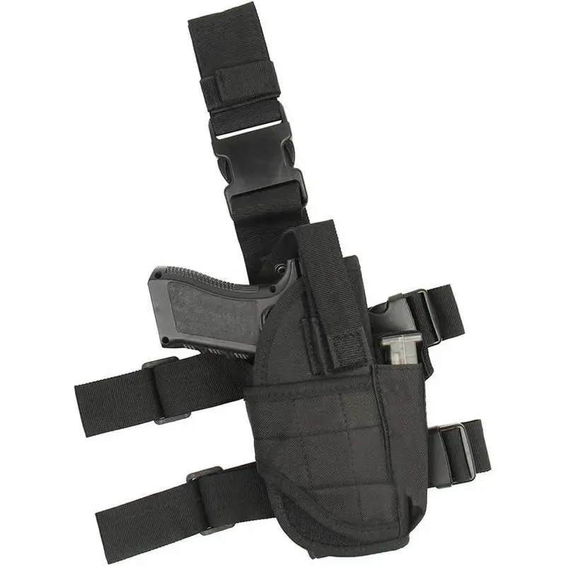 Right-Handed Tactical Drop Leg Holster, 1000D Nylon Thigh Rig with Adjustable Straps for Military Training, Hunting, & Tactical Enthusiasts - Features Universal Compatibility, Quick-Release Buckle, and Bonus Mag Pouch, Outdoor, Shooting