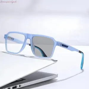 Anti-Blue Light Photochromic Myopia Spectacles, Spring Hinge Non-Slip Sturdy Frame, Light-Sensitive Color Changing Lenses, Comfortable Fashion Eyewear Perfect for Office, Study, Daily Commute & Outdoor Wear