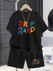Boys' short-sleeve printed set featuring a fun skull print; made of 100% polyester for softness and breathability; machine washable; regular fit; perfect for everyday school wear