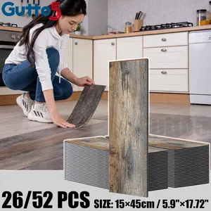 26pcs/52pcs self-adhesive wall and floor universal decorative stickers, Gutto5 retro wood grain texture, multiple styles and colors, suitable for DIY, easy to operate, simple and convenient to operate, can be easily completed by one person