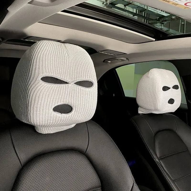 Car Seat Headrest Cover 2 Pcs, Funny Face Mask, Car Seat Mask Pattern Headrest, Auto Front Seat Head Rest Protector, Car Interior Accessories for Women Men