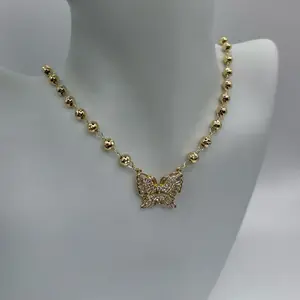 Butterfly Necklace with Gold Beaded Chain and Sparkling Butterfly Pendant for Women's Fashion