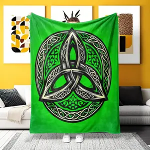 A Celtic Trinity Knot Flannel Blanket - Ultra-Soft Warm Throw, Ideal for Naps, Relaxation & Camping. Bold green Irish knotwork design, lightweight cozy for Celtic heritage lovers, all-season use.