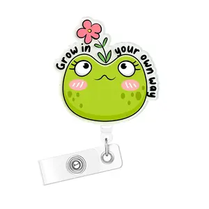 Cute Frog Badge Reel, Animal Shaped Badges, Expandable Badge Clip with ID Holder, Nurse Work Accessories, Fun Rn Flashing Badge Roll with Belt Clip, Retractable Badge Reel