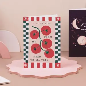 "I Love You From My Head To-Ma-Toes" Funny Card, Cute Tomato Pun Valentine's Day Card, Humorous Anniversary Card for Boyfriend.
