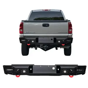 TIOYAR Steel Rear Bumper Black Texture for 1999-2006 Chevy Silverado and 1999-2006 GMC Sierra 1500 with LED Lights 2 x D-Rings Off-Road Performance