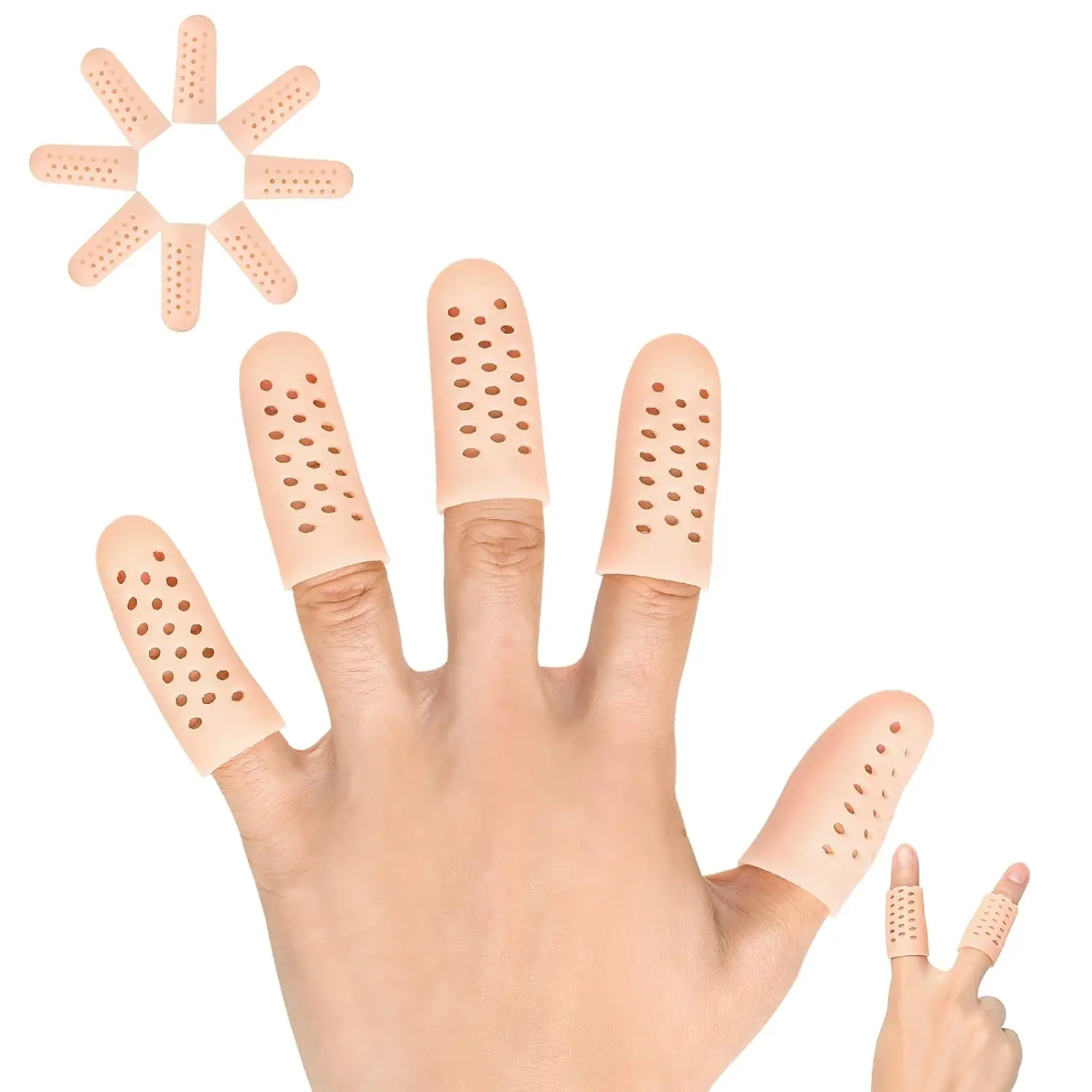 Gel Finger Cots, Finger Protector Support (14 PCS, Breathable NEW MATERIAL), Finger Sleeves Great for Trigger Finger, Hand Eczema, Finger Cracking, Finger Arthritis and More.