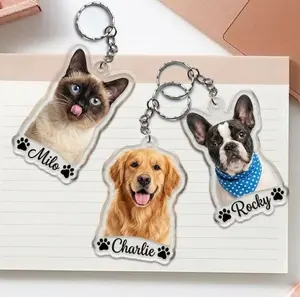 Custom Pet Photo Keychain Personalized Cat Dog Portrait Acrylic Charm Animal Memorial Gift for Pet Lovers
