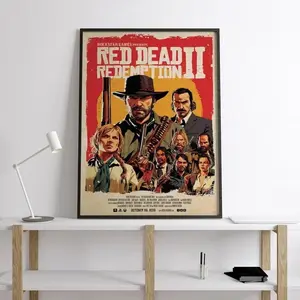 Red D4d Redemption 2 Poster - RDR 2 Poster, Wall-Art, Game Lovers Wall Print Collection Art, Gaming Character Print, Home Decor