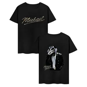 [100% Cotton][Graphic Tee] featuring Michael Jackson's iconic signature and classic pose patterns. Suitable for summer streetwear. Retro street style. #Michael Jackson# #Jafar Jackson# #Biography Film# #Musical Legend#