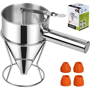 Multi-Caliber Stainless Steel Pancake Batter Dispenser Piston Funnel Cake Maker for Pancakes Cupcakes Crepes Muffins Waffles Chocolate Balls (1200)