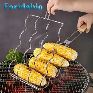 1 metal grill basket with non-stick coating, barbecue accessories, essential cooking equipment for grilling corn Food Kitchen Kitchenware Dinnerware Home Steel