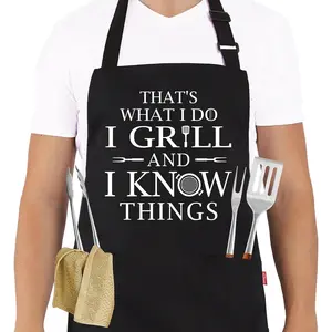 Funny Grilling Aprons for Men - BBQ Cooking Apron with 2 Pockets, Adjustable Neck Strap and 40" Long Ties - That's What I Do I Grill and I Know Things