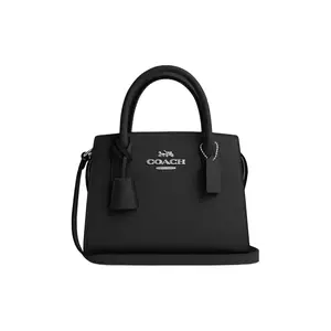 COACH Andrea 22 Logo Zip Top-Handle Crossbody Bag for Women, Croc-Embossed Leather, Silver and Black