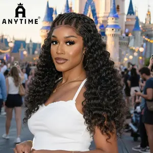 ANYTIME Hair 24-Inch Black Cornrow Curly Wig Braided Lace Front for Women – Natural Scalp Look, Soft & Voluminous Curls, Beginner-Friendly, Perfect for Everyday Wear