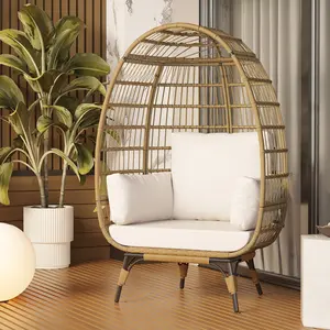 Oversized Wicker Egg Chair with Plush Cushions - 350LBs Capacity Steel Frame Rattan Hanging Chair, Indoor & Outdoor Lounge Chair  for Indoor Outdoor Patio Porch Backyard