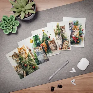 Cute Cat Christmas Cards Holiday Cards Christmas Cat Cards Christmas Greeting Cards Multi-Design Greeting Cards (5-Pack) Cat lover Card
