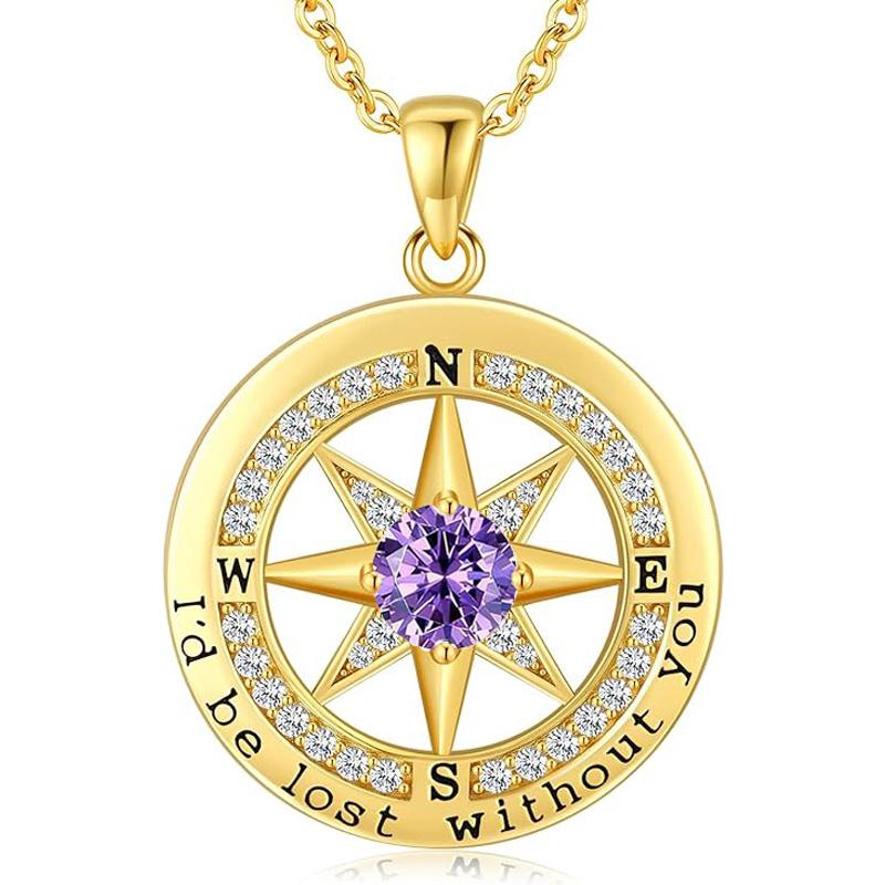 Personalized 12 Birthstone Compass Necklace | 925 Sterling Silver with Gold/Rose Gold/White Gold Plating + Zircon, Birth Month Jewelry for Women, Ideal Birthday Gift