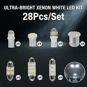 28PCS LED Car Interior Light Kit 6000K White T10 1157 Super Bright Bulbs for Dome Trunk Plug&Play.