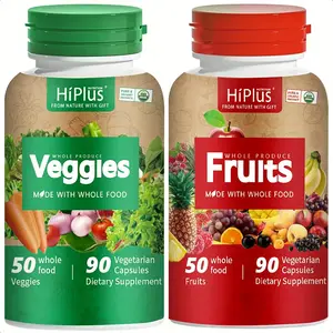 HiPlus 100%Whole Fruit and VegetableIngredients Organic Supplements - for Women,.Men, and Kids -Non-GMO, Gluten-Free 90 FruitCapsules,90 Veggie Capsules-1 Set