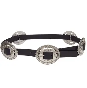Floral Concho Belt in Genuine Cowhide Leather;Matching western fashion Buckle and Concho;Made of 100% Genuine Cow Leather