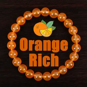 8mm GADASLUY Orange Quartz Bead Bracelet for Women - Prosperity & Good Fortune Elastic Jewelry Gift, Elegant Bead Design with "ORANGE RICH" Text & Citrus Illustration, Gift for Women |   Elegant Bead Bracelet |   Elastic Bracelet