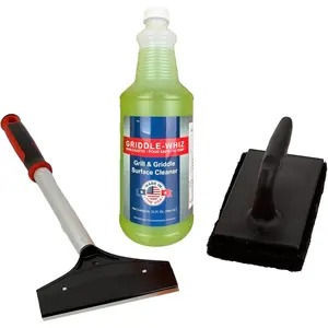 Griddle-Whiz 3 count Griddle Cleaning Kit | Liquid Grill Cleaner w/Griddle Scraper &  Pad for Flat Top Grills | For Blackstone Accessories by  (32oz Bottles)