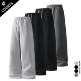 Men's 4-Pack Drawstring Waist Wide Leg Flowy Polyester Sweatpants with Pockets - Casual Gym Trousers, Adjustable Activewear Pants, Athletic Trousers for Daily & Gym Use, Boyfriend Gifts,sohochic