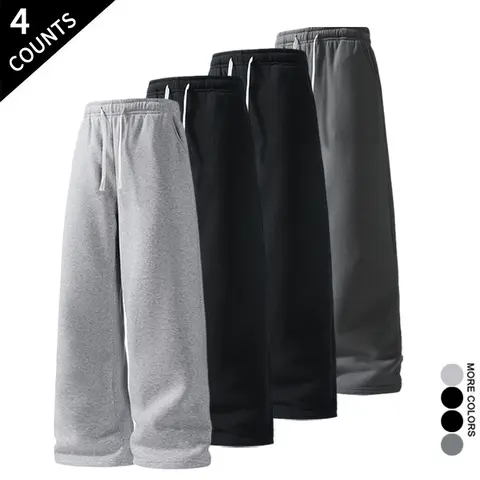 Men's 4-Pack Drawstring Waist Wide Leg Flowy Polyester Sweatpants with Pockets - Casual Gym Trousers, Adjustable Activewear Pants, Athletic Trousers for Daily & Gym Use, Boyfriend Gifts,sohochic