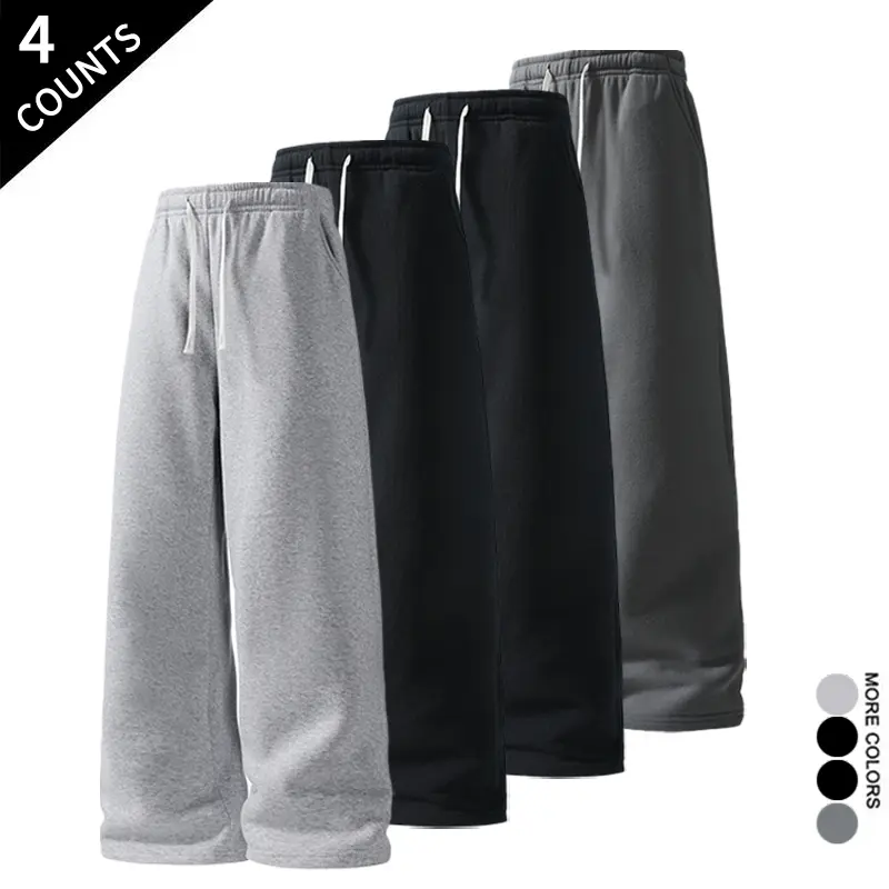 Men's Drawstring Wide Leg Sweatpants 4 Pack with Pockets for Daily & Gym Use