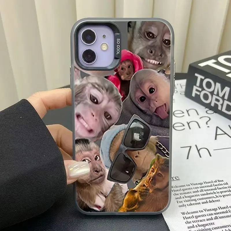 Modern silver colorful monkey phone case for iPhone 15, creative design with matte finish, compatible with iPhone 14 Pro, 13, 11 Pro Max and 16