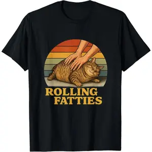 100% Cotton Cat Rolling Fatties Funny Cat T-Shirt